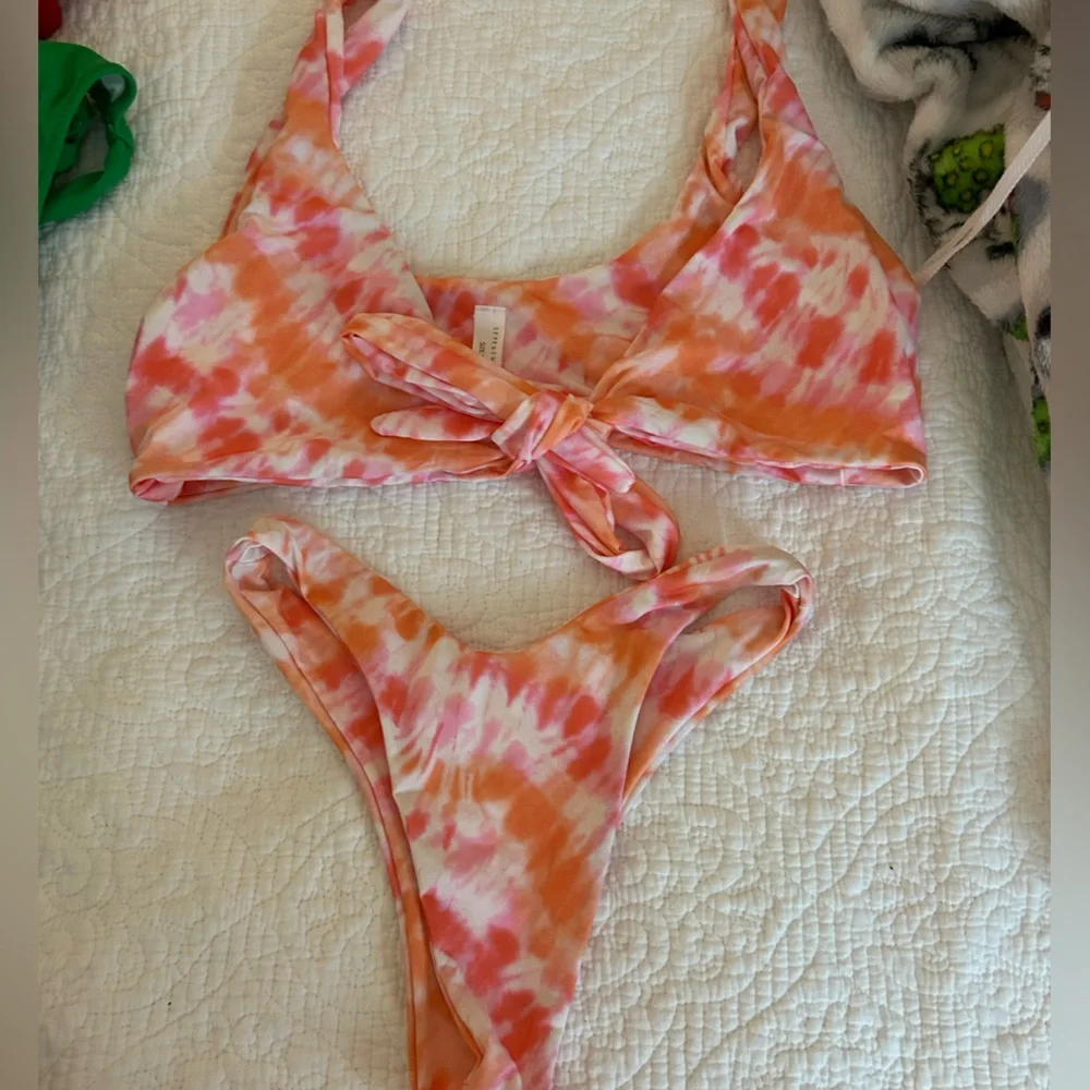 Frankie's Bikinis Tie-Dye Bikini in Orange and Pink